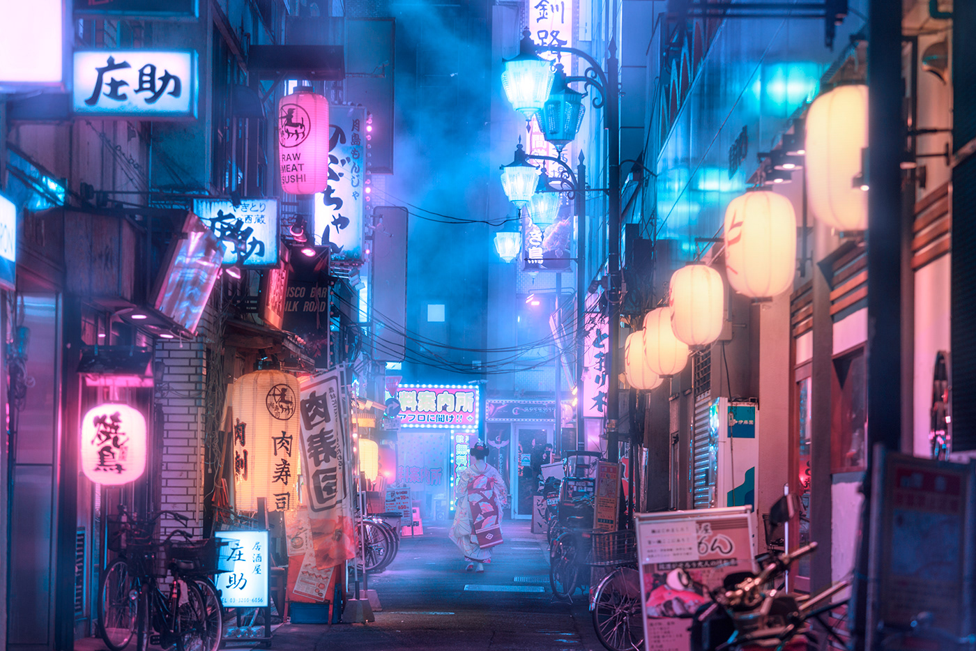 Cyberpunk Photography  japan photoshop night Digital Art  digital photography  neon dark street photography