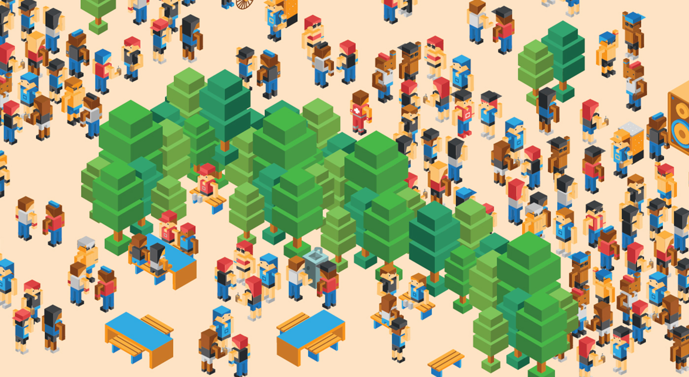 Isometric vector characters music djs festival geometric world people party