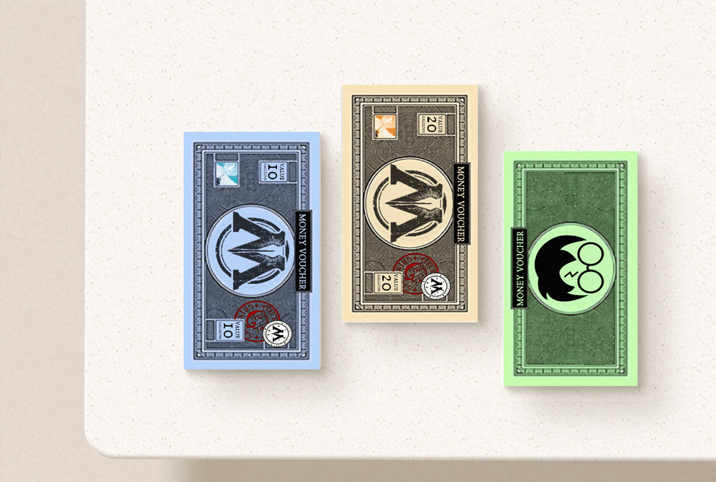 Harry Potter-style monopoly money for a magical game!