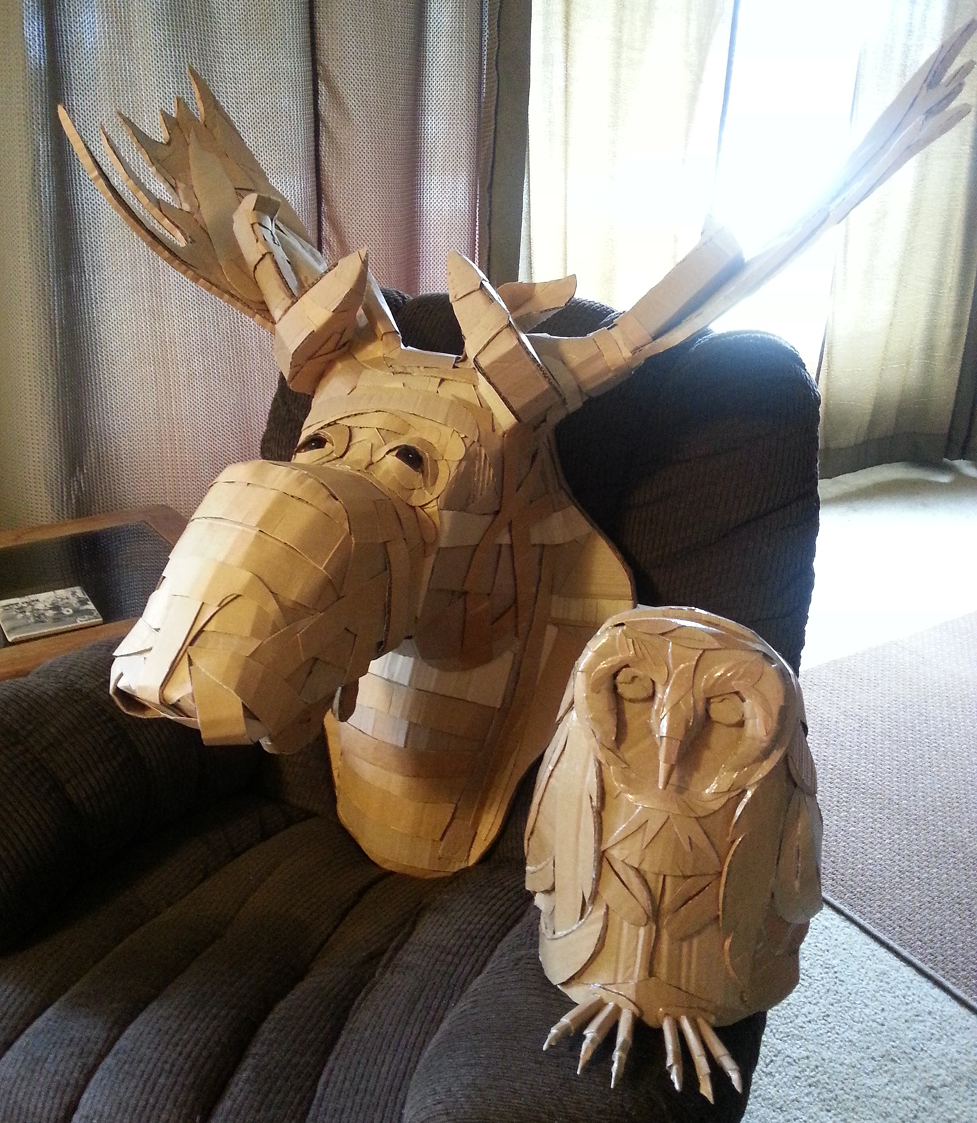 cardboard art Cardboard sculpture owl art owl sculpture recycled art upcycled