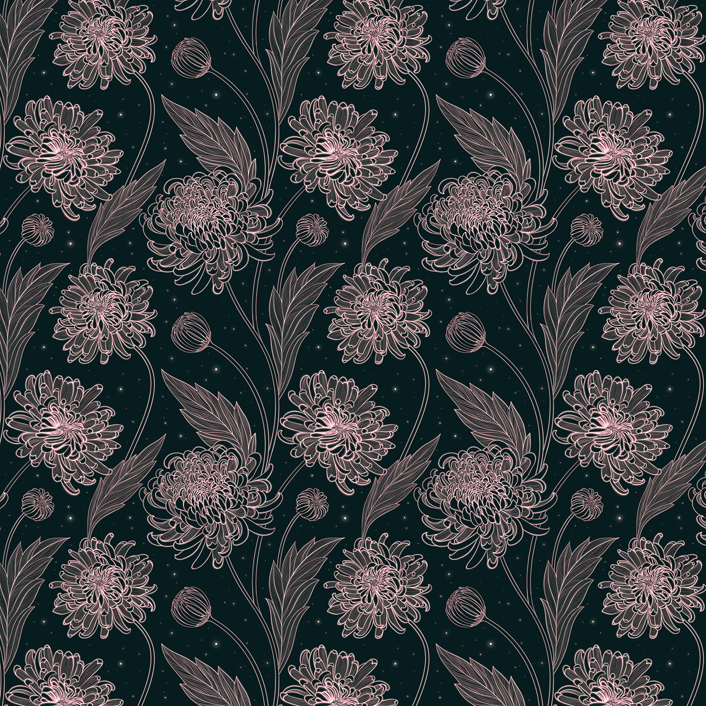 botanical chrysanthemums floral flower Flowers pattern Plant seamless Space  textile