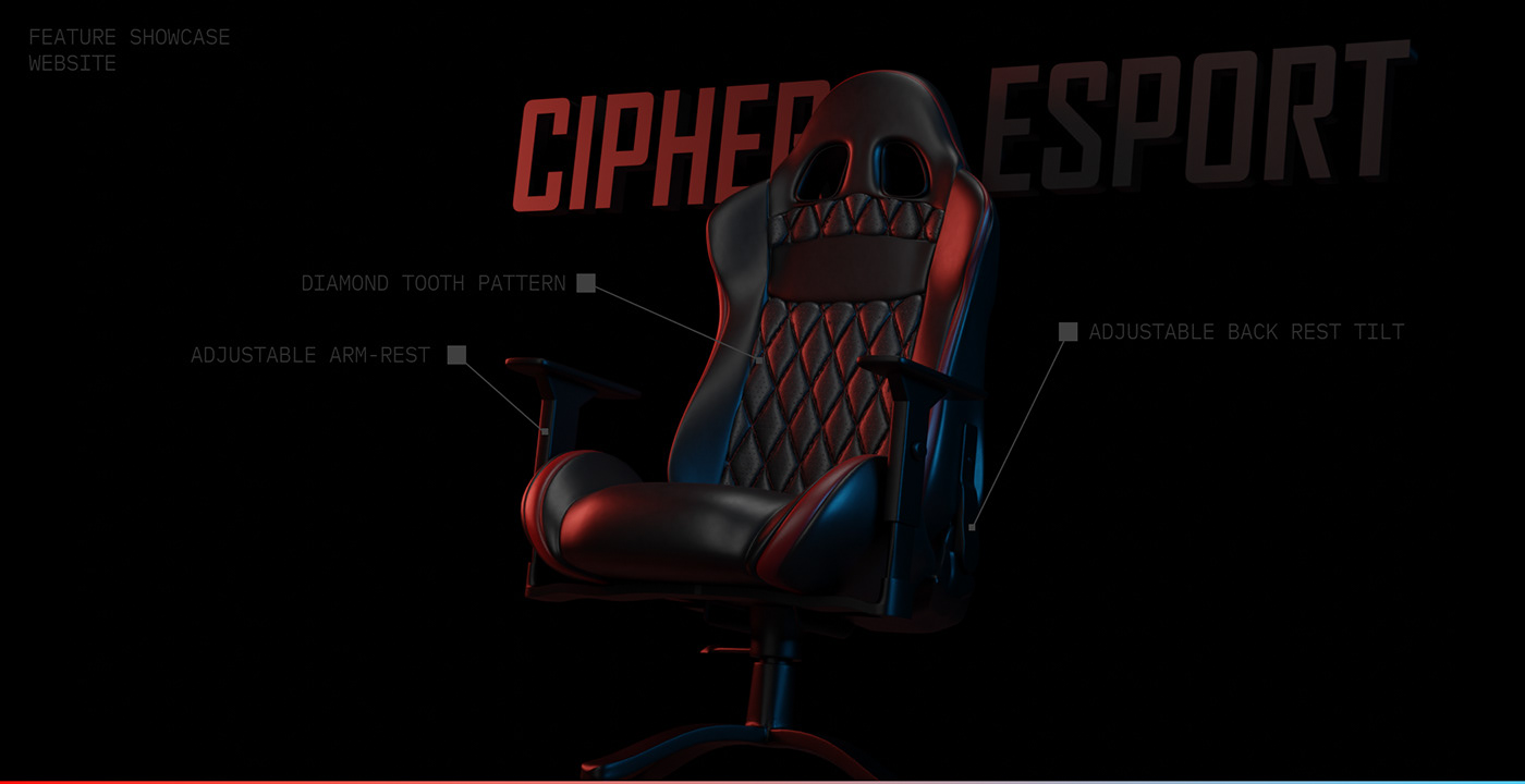 A tilted hero shot of Gaming chair showing various notable features