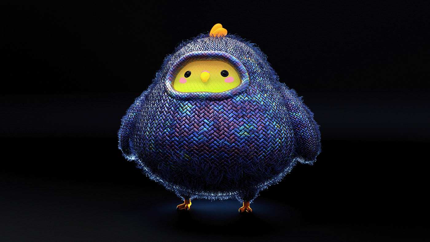 3d modeling Character Character design  cinema 4d cute funny hair simulation redshift sweater bird