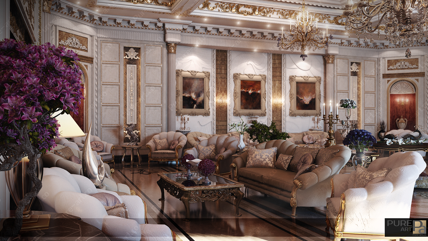 luxury Interior interiordesign design Classic royal Style Villa palace decor vray photoshop Pure art exterior