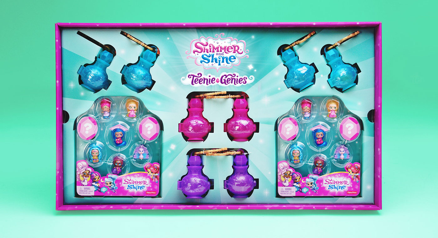 teenie genies shimmer and shine mattel Fisher-Price toys Packaging box pink nickelodeon toy design 