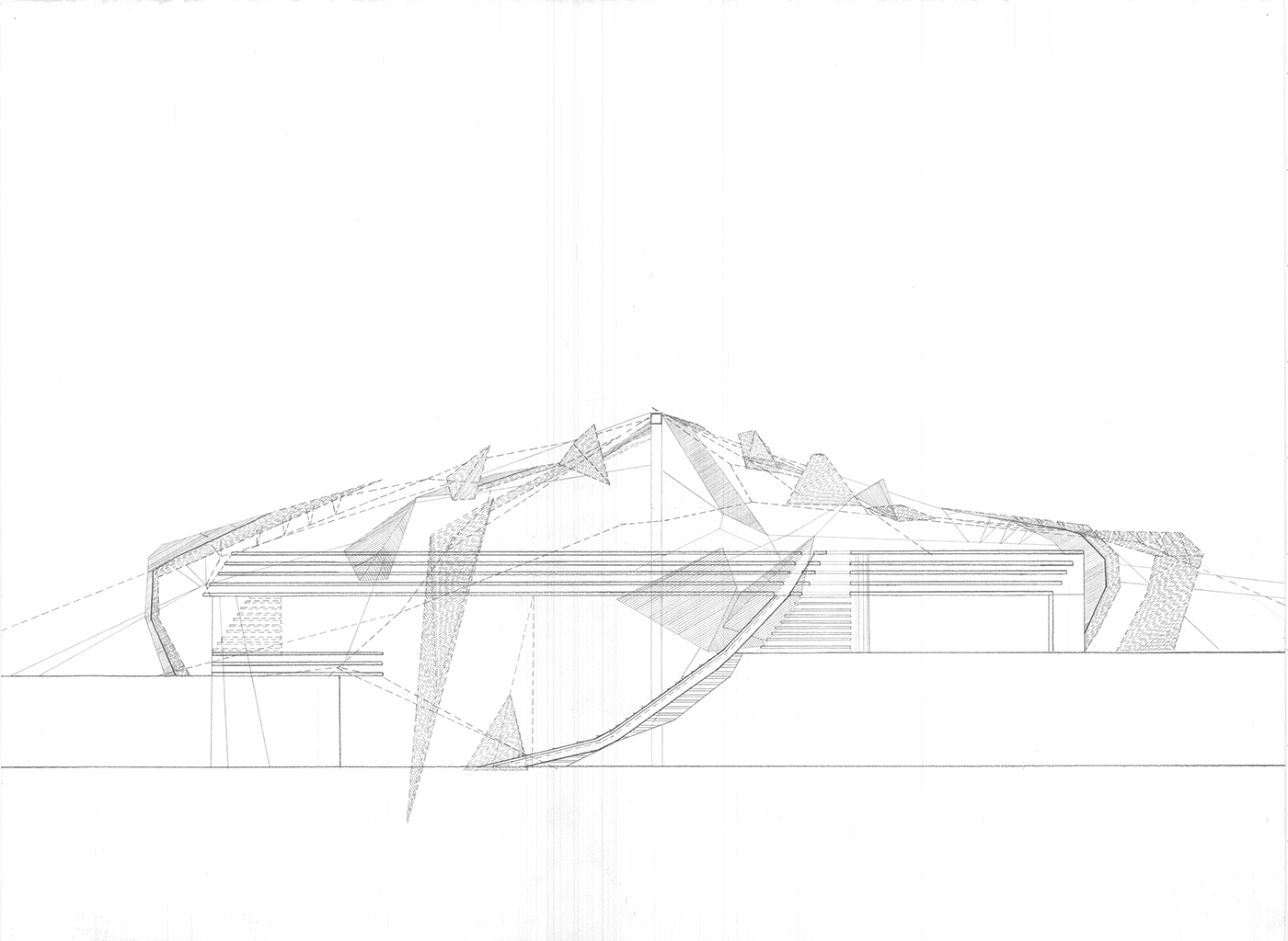 architecture Drawing  section Perspective axonomenteric pencil