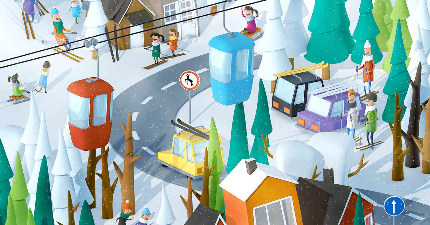 city village 3D map game winter cartoon Character people town 3dcity 3dtown Render tools drill