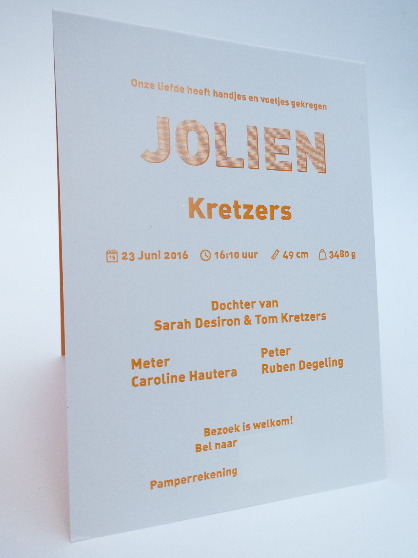 birth card graphic design  jolien orange minimal