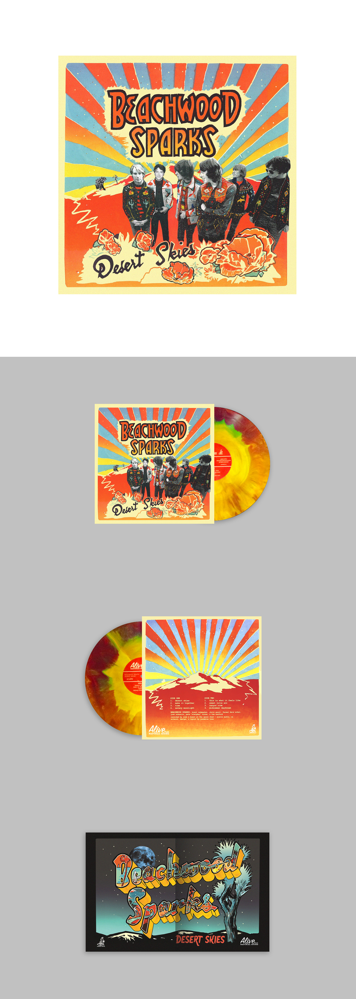 Beachwood Sparks Alive Naturalsound Records Los Angeles rock n roll desert skies LP album art screen print