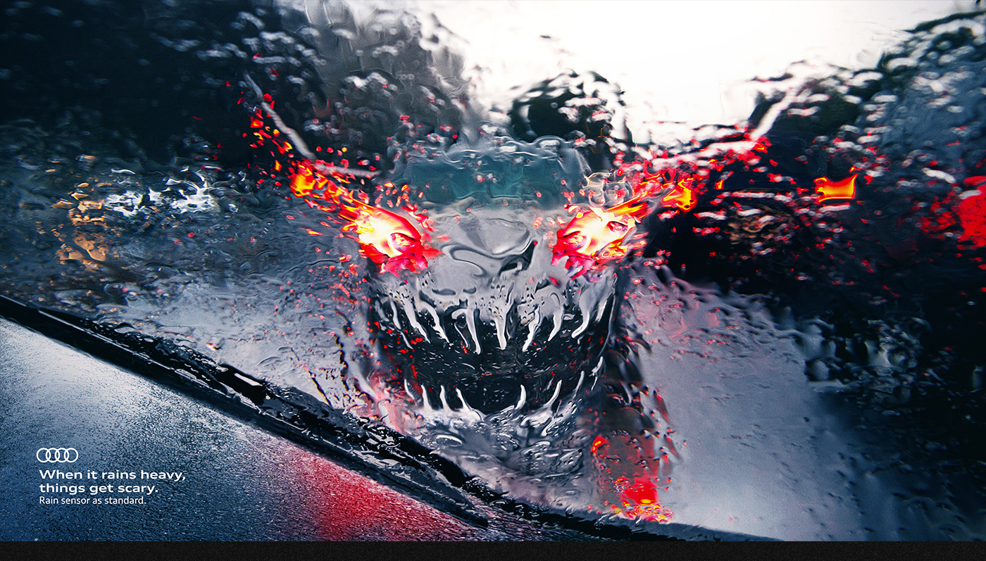 Audi ad Advertising  rain monster car Scary