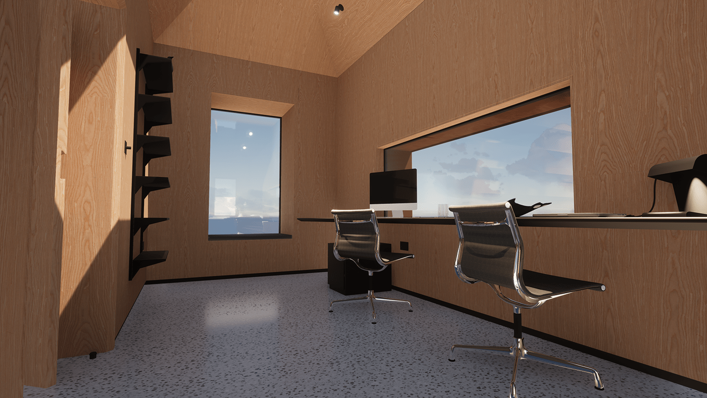 Author’s Studio interior view showing the portrait and landscape window.