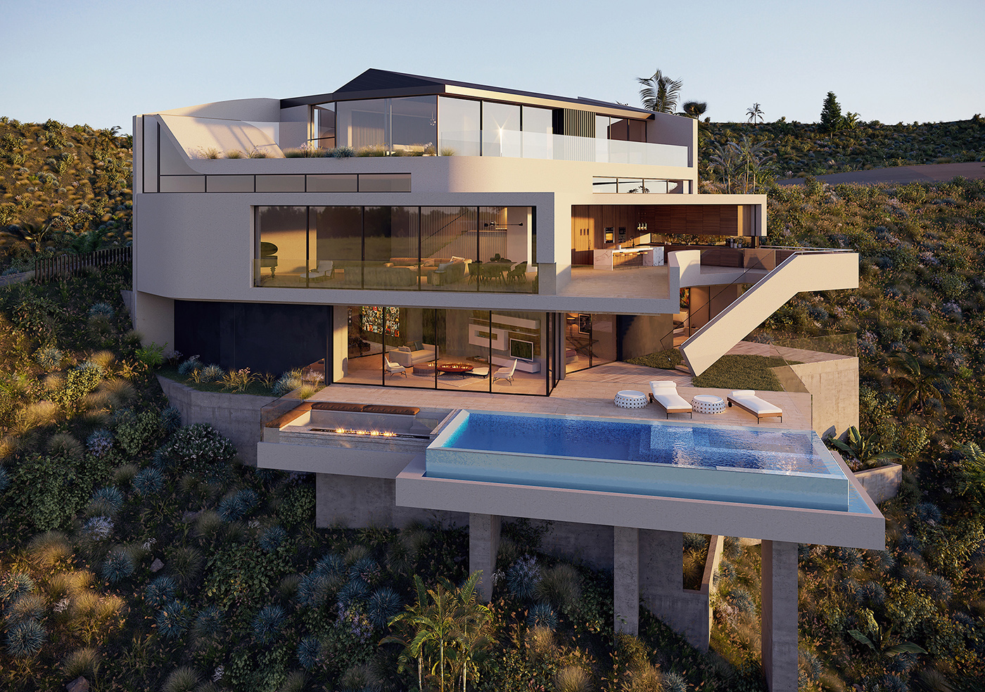 Villa modern visualisation Los Angeles view corona luxury