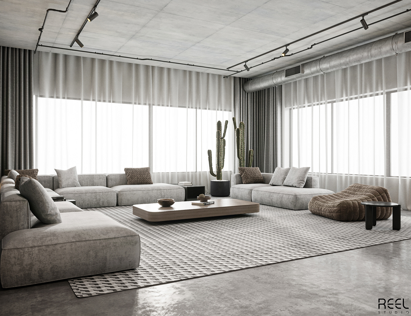 brown concrete industrial design  Interior interior design  living living room modern sitting wood