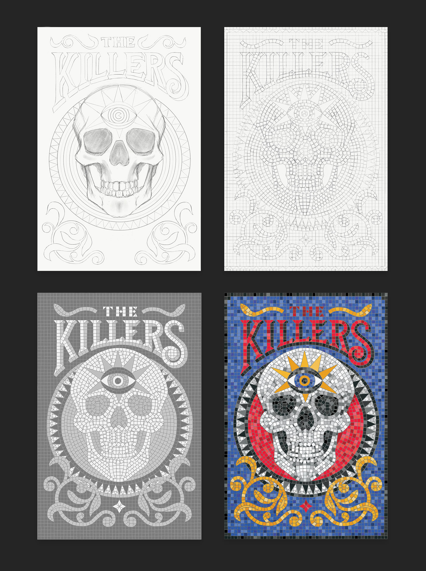 bandposter musicposter skull mosaic mosaicart lettering mosaiclettering poster thekillers ipadart