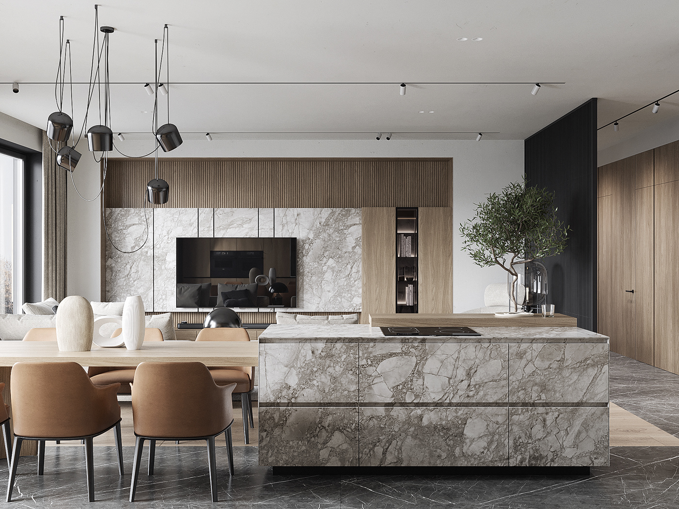 design Hall Interior kitchen livingroom Minimalism modern visualization