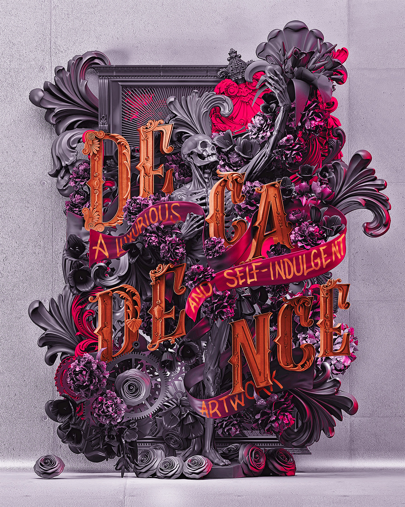 Decadence skull STEAMPUNK 3D typography Layout details