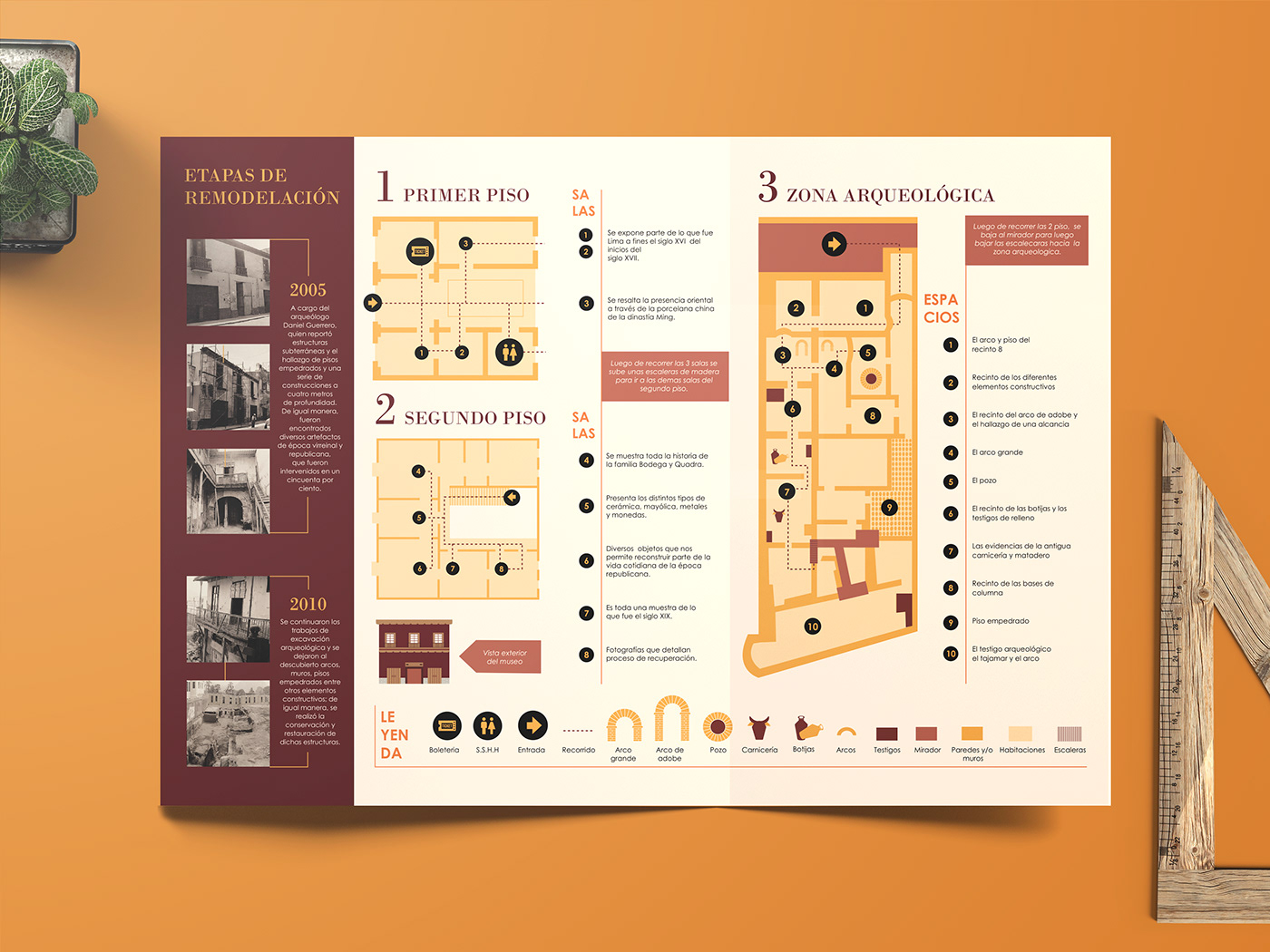 bodegayquadra colonial diagramación folleto mapa museo brochure infografia