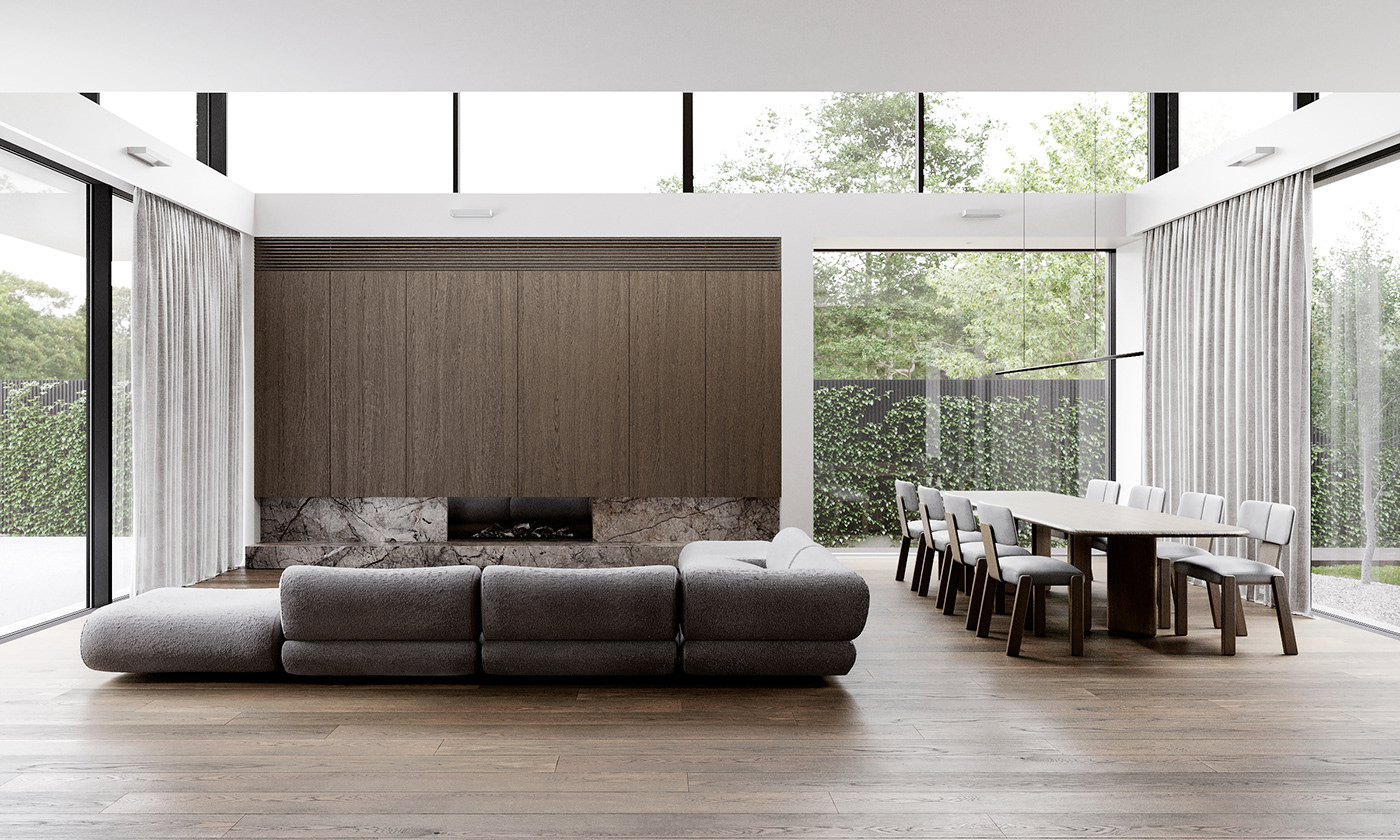 3D 3ds max Interior Render rendering Residence visualization kitchen living room