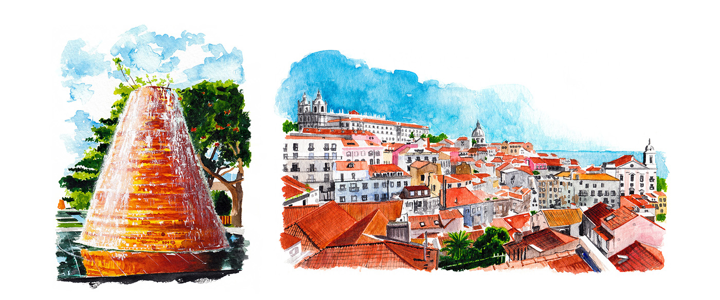 Lisbon Travel Monocle ILLUSTRATION  watercolor painting   book Portugal