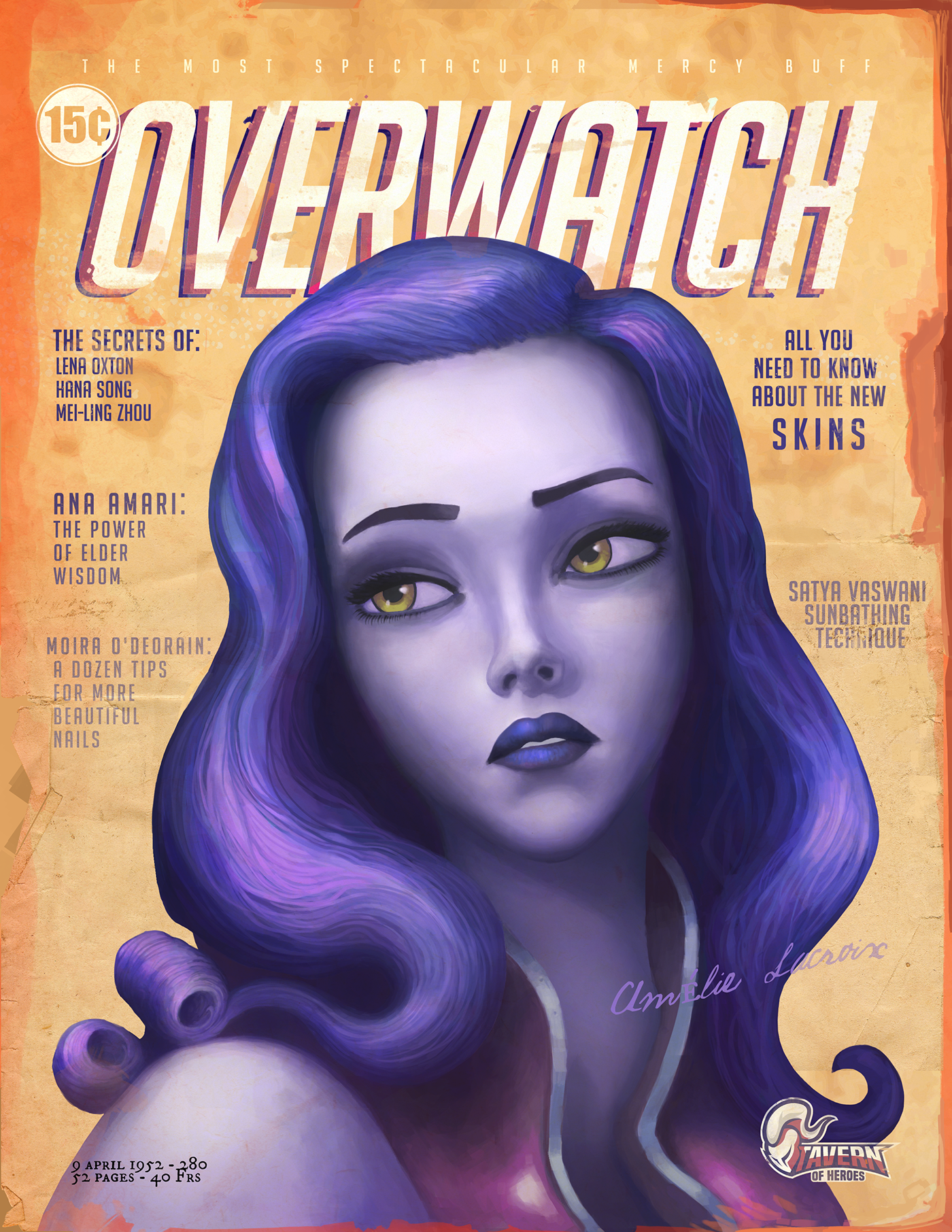 overwatch  2D widow widowmaker oldfashion old magazine