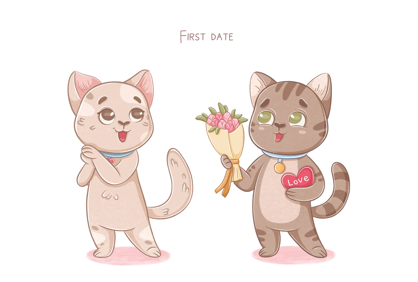 Valentine's Day Cat Character design  ChildrenIllustration postcard stickers cute Love Procreate children's book