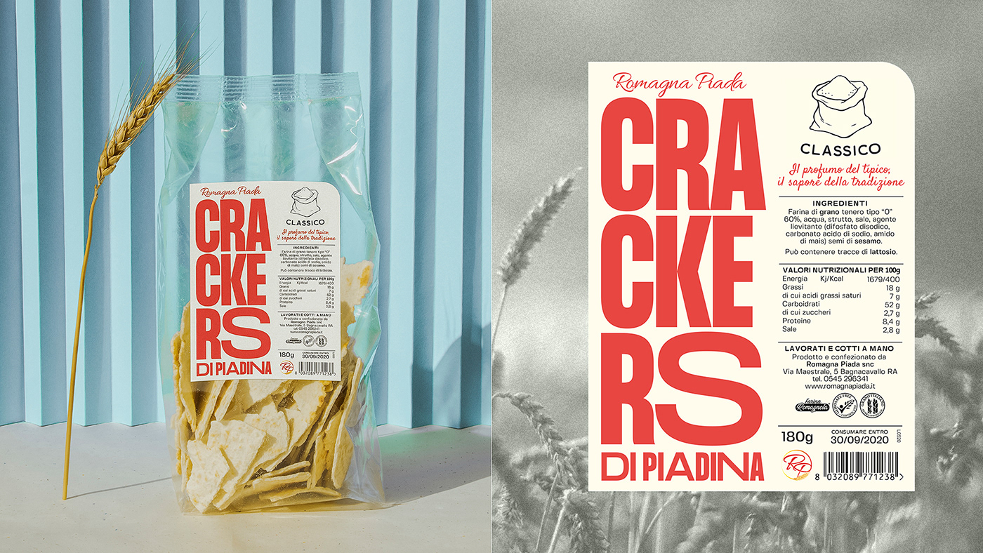 crackers Food  graphic Layout Packaging Photography  piadina RESTYLING romagna type