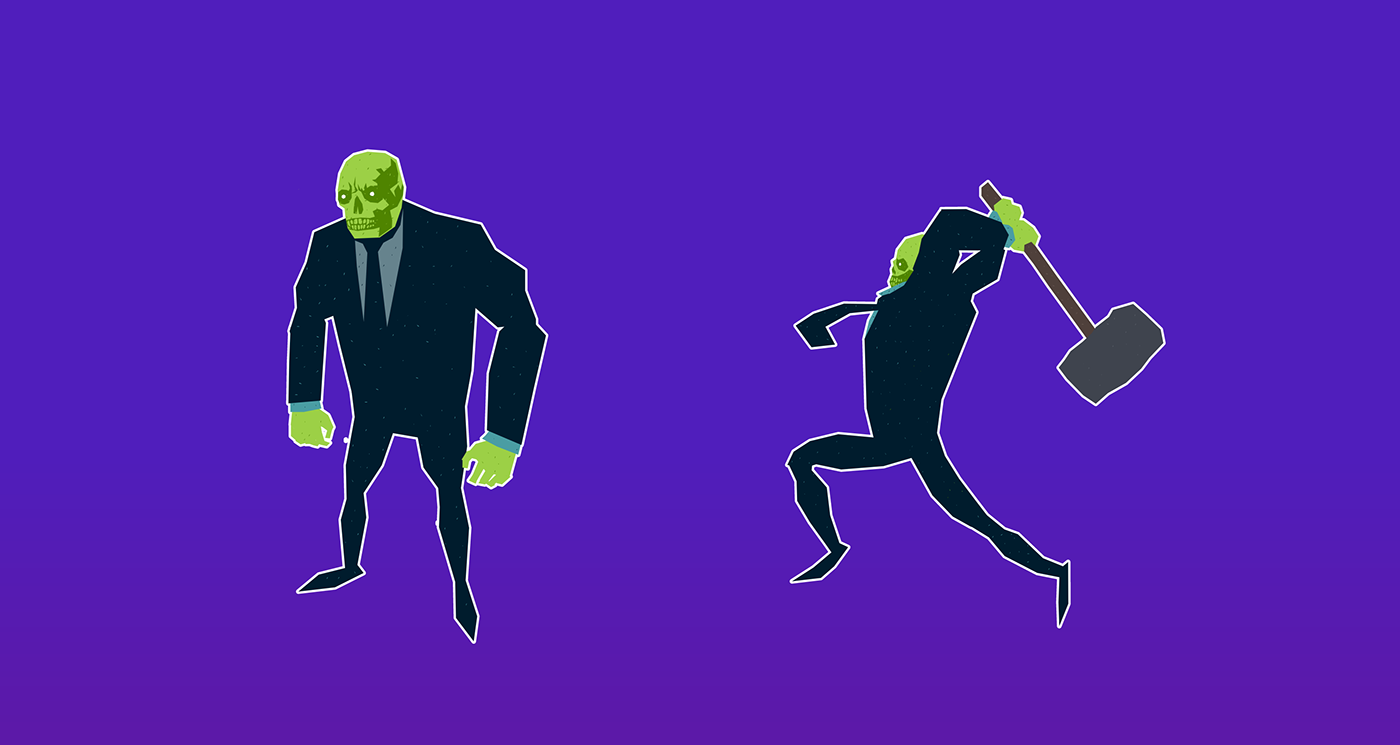 characterdesign design Fun green horror messenger skull sticker Stickerset zombie