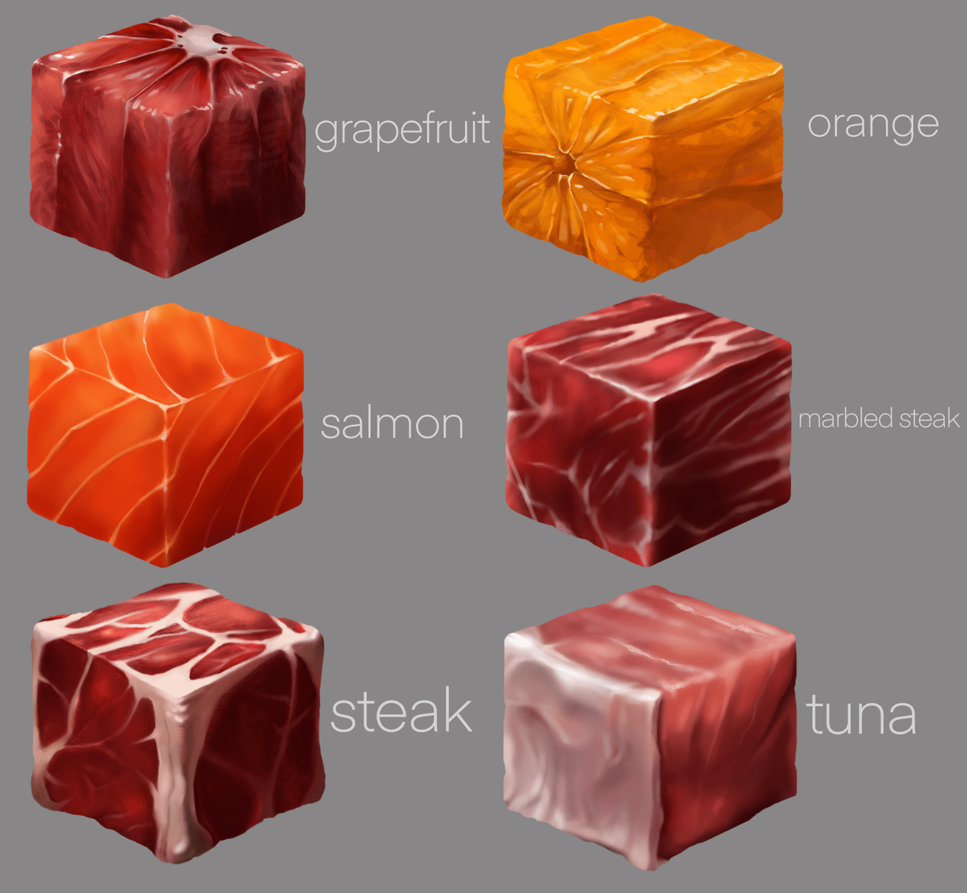 2D materials Food  grapefruit meat orange Procreate salmon texture tuna marbled steak