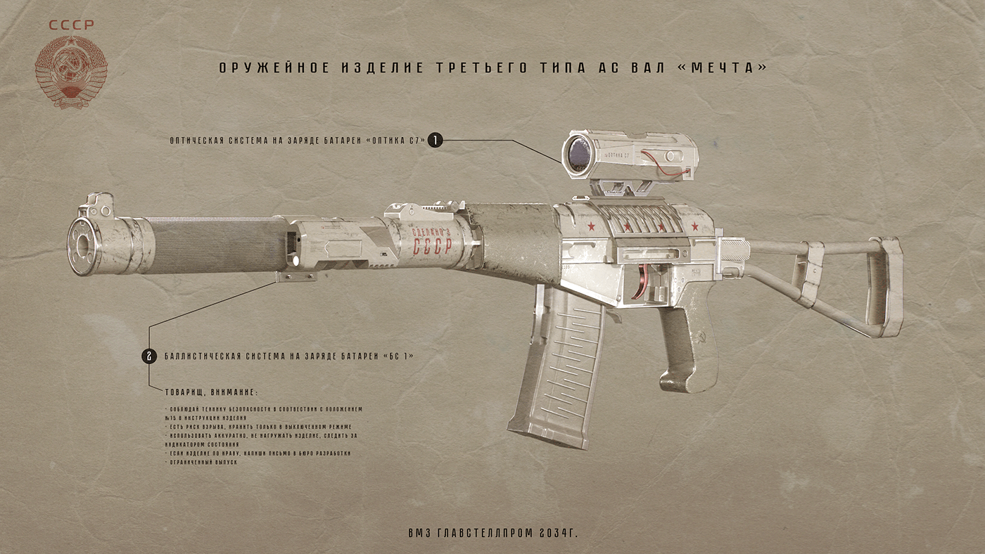 Asval concept Gun Low Poly Soviet Soviet Union ussr vanyastellar Weapon weapon design