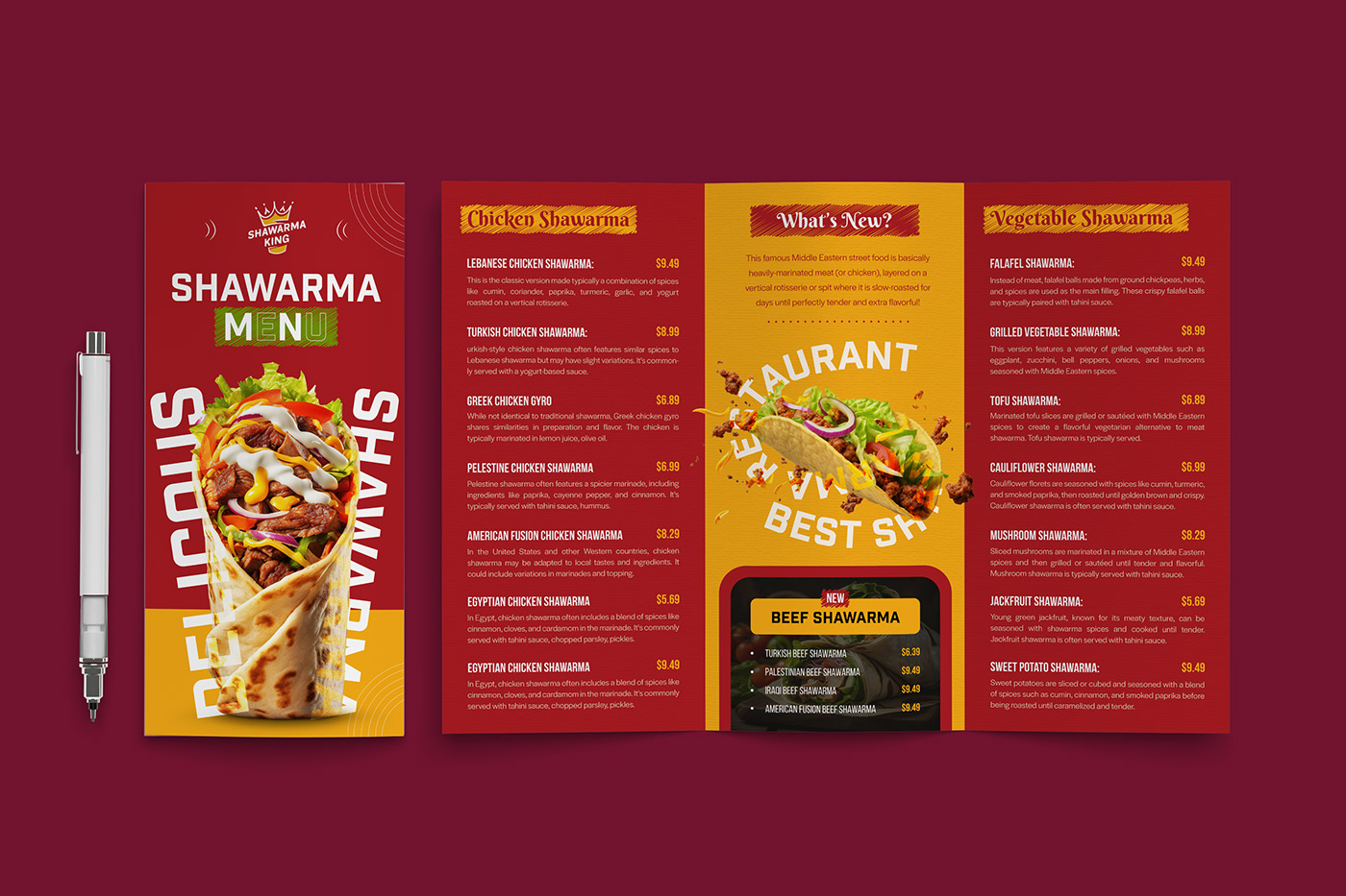 Trifold Menu Brochure Design for Shawarma Restaurant