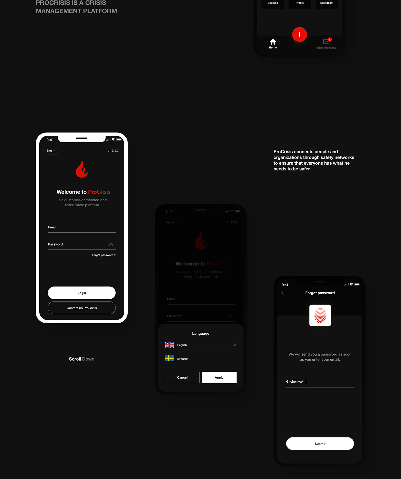 app UI ux mobile concept clean Interface ios dark messenger