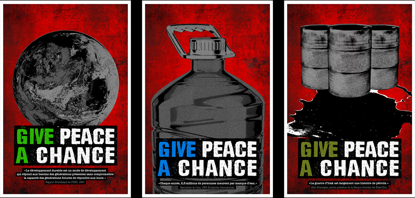 affiches direction artistique graphisme photomontage guerre paix petrole eau réchauffement climatique  développement durable