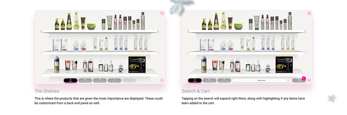 app augmented reality beauty Ecommerce hair touchscreen tv UI ux