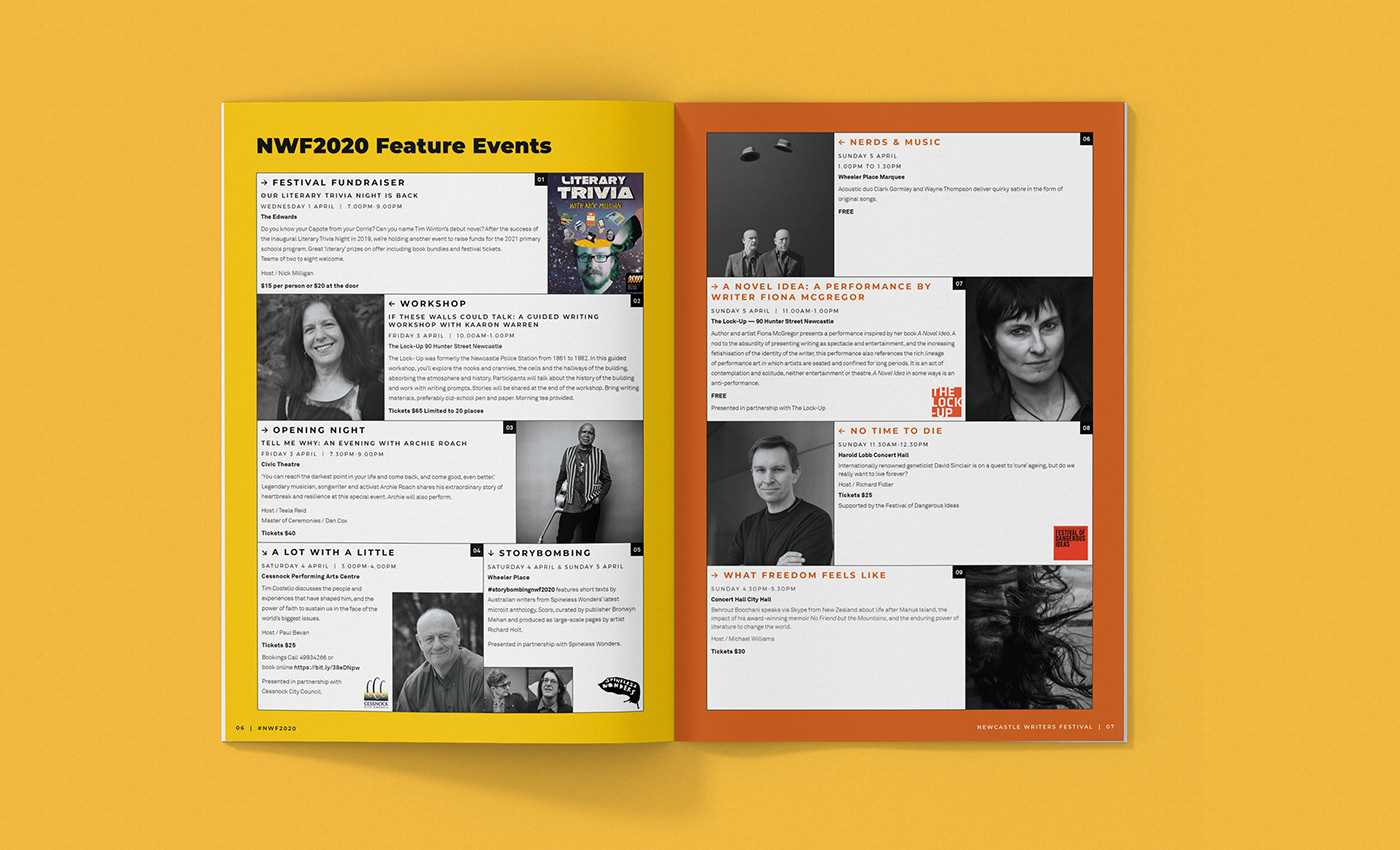 book Booklet brochure Event festival print design  Program Writers Festival yellow