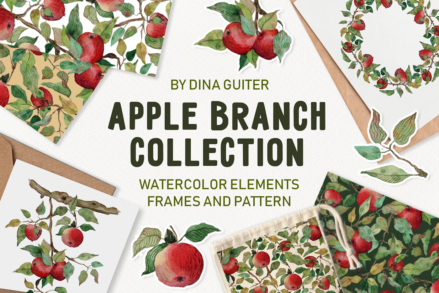 apple clipart Collection handdrawn ILLUSTRATION  summer watercolor