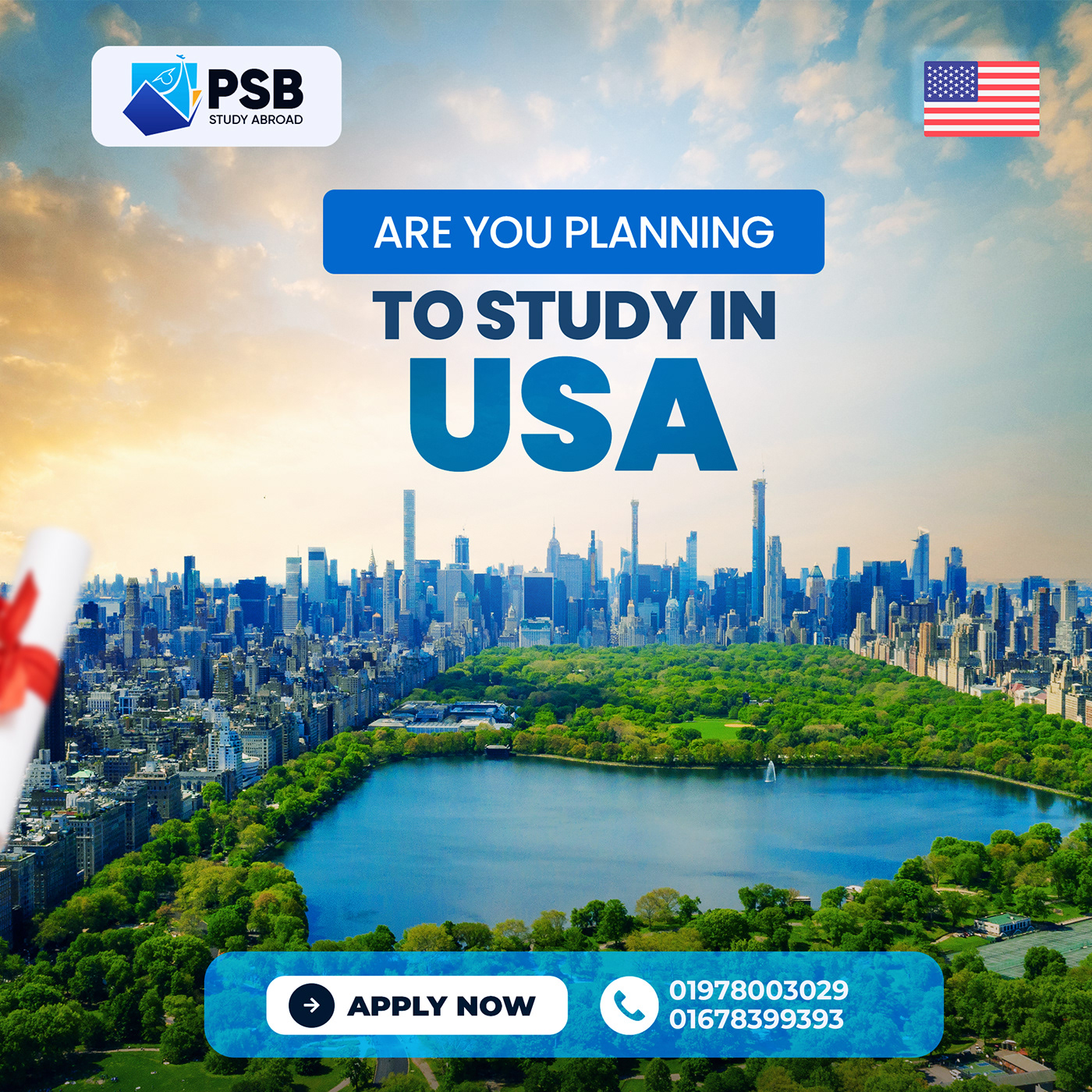 PSB Study Abroad - Study in USA - Minimal Social Media Post Design 