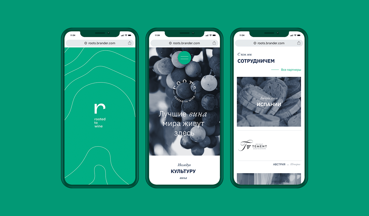 UI ux wine Website corporate Import green roots identity