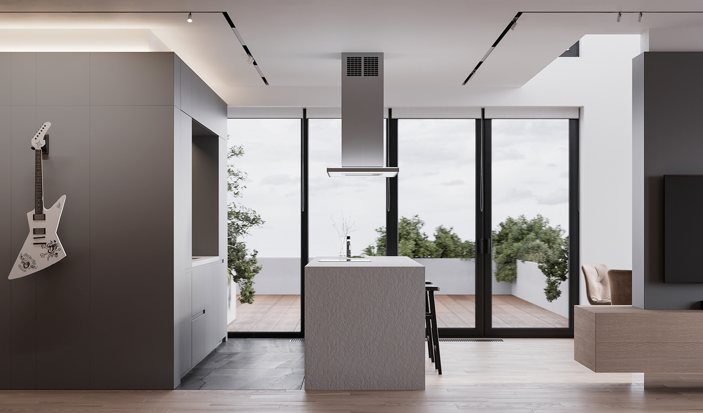apartment design Interior interior design  kitchen Minimalism Render visualization