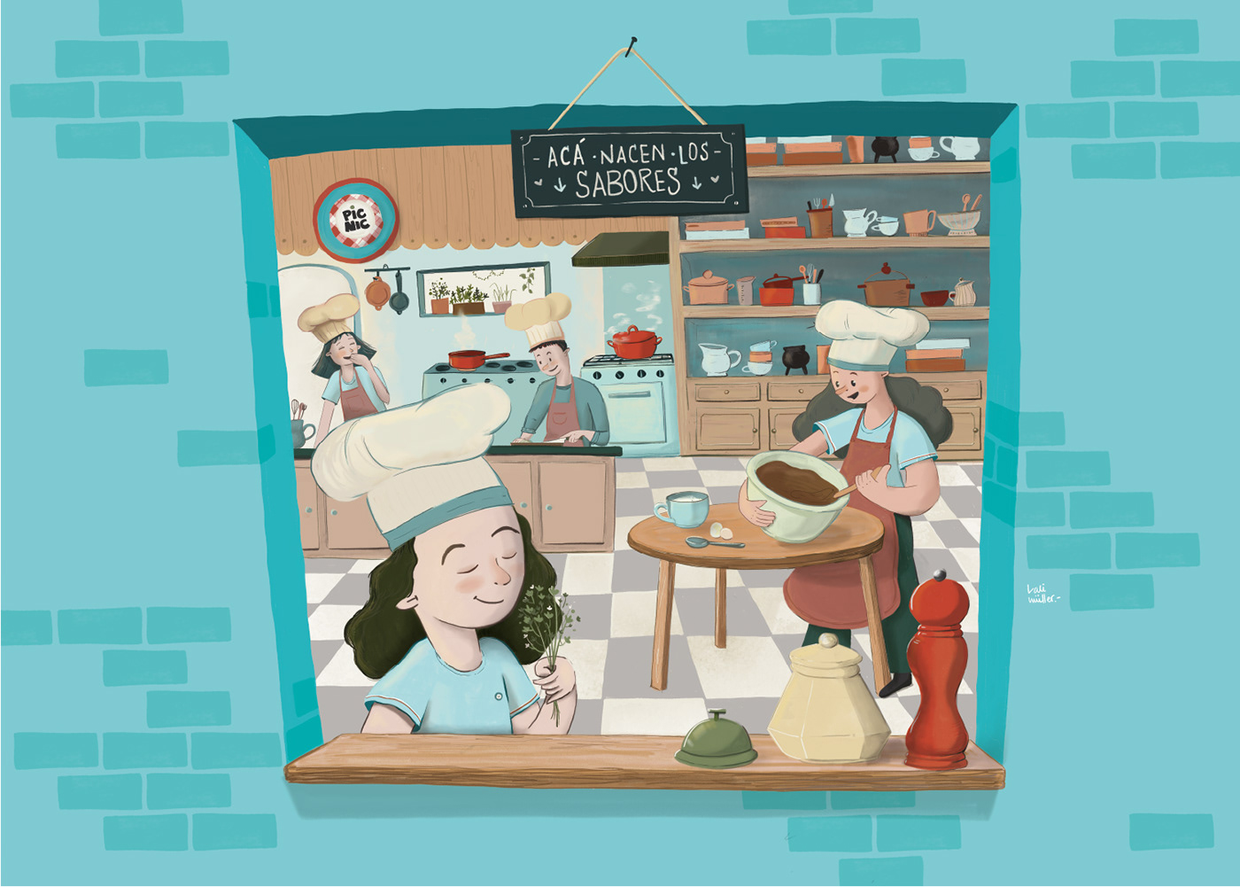 chef cooking Digital Art  digital illustration graphic design  ILLUSTRATION  visual identity wall art wallpaper