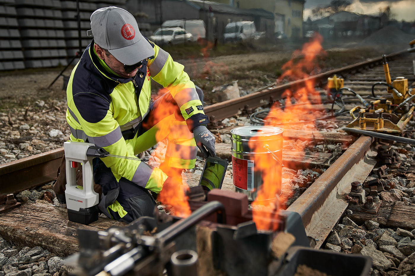 fire grinding rail railroad tracks vienna welding Workers
