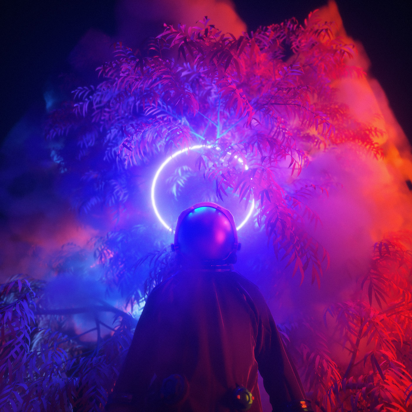 octane c4d houdini cosmonaut portal particles smoke Tree  lighting colorful