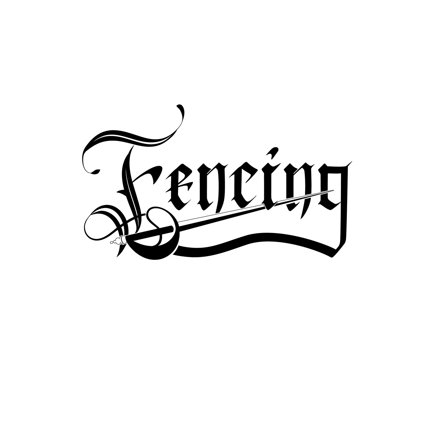 Fencing. Logo with a sword. Gothic font. 