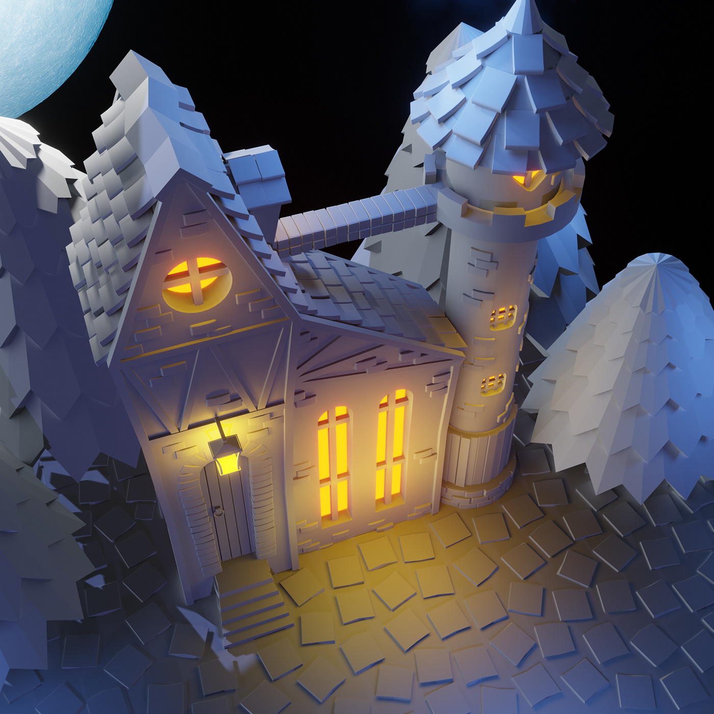 3D art blender3d Castle clouds moon night Render CGI environment