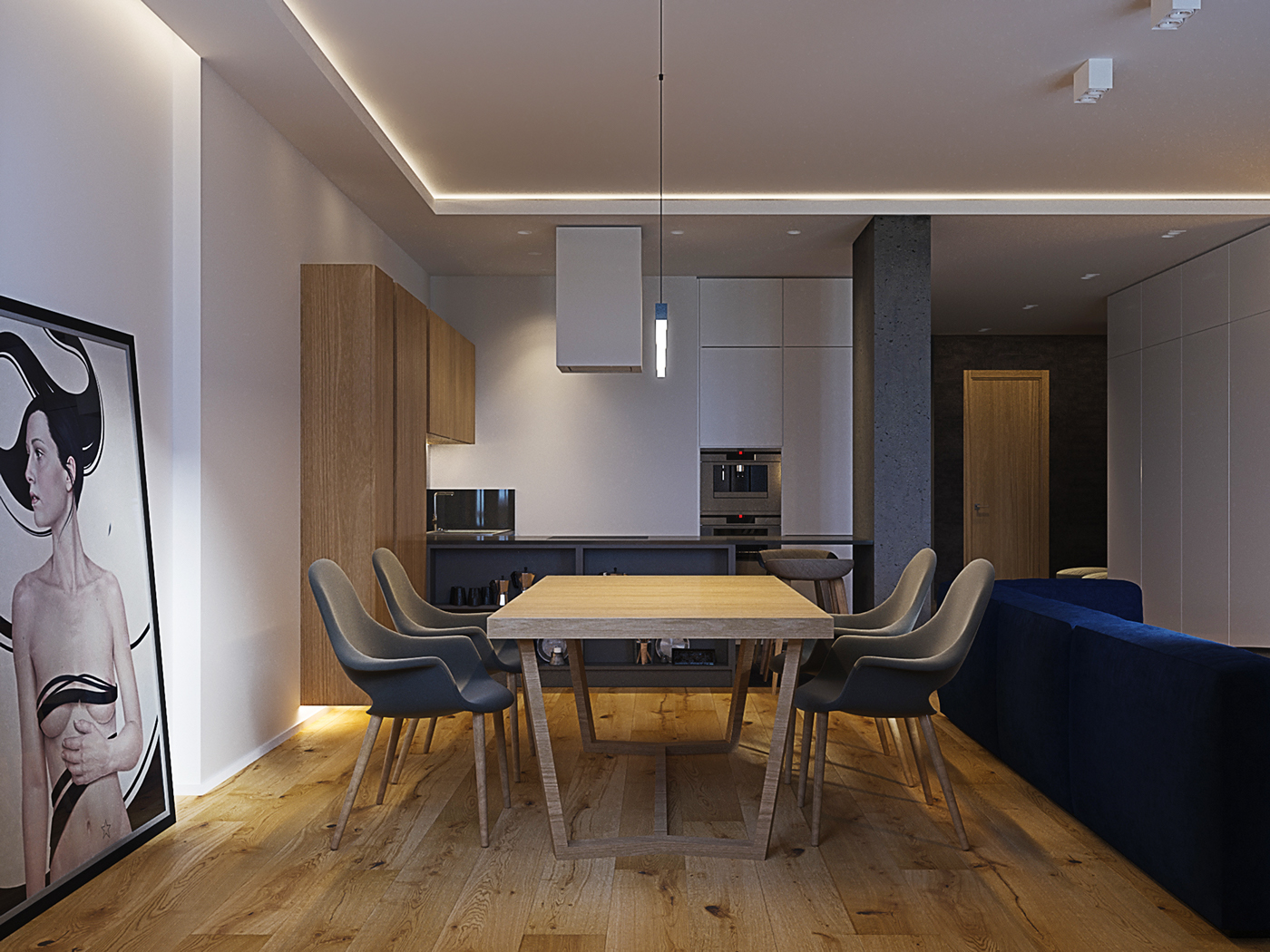 kitchen livingroom Interior CoronaRender  light