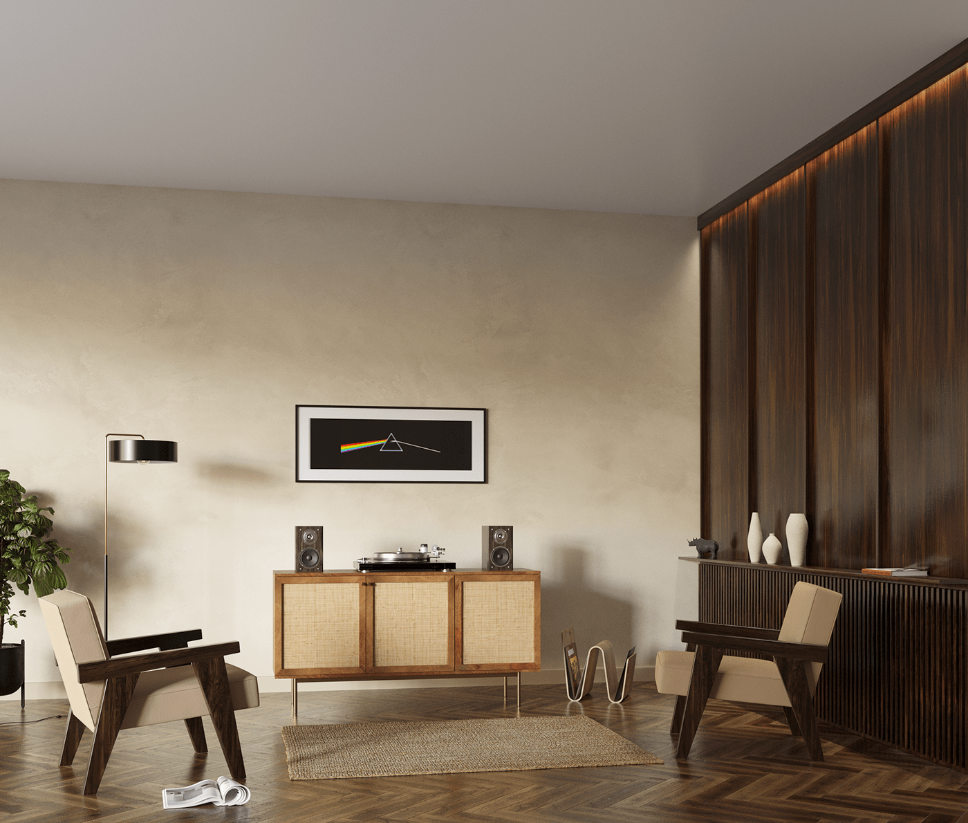 vinyl record audiophile interior design  visualization corona 3ds max living room apartment 3D Render