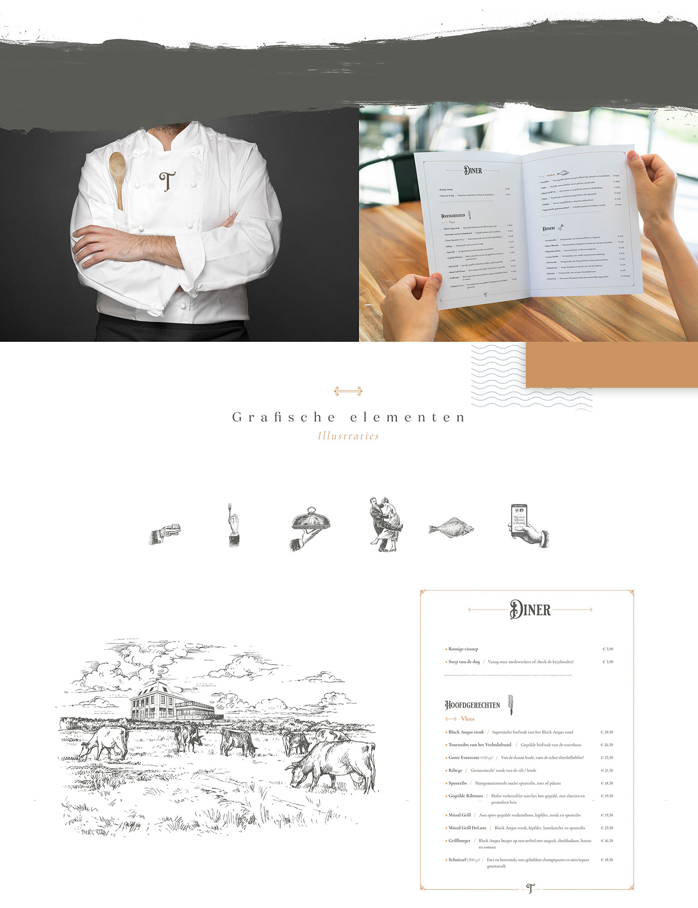 restaurant Grand Cafe identity branding  Troubadour typography   ILLUSTRATION  Webdesign free psd