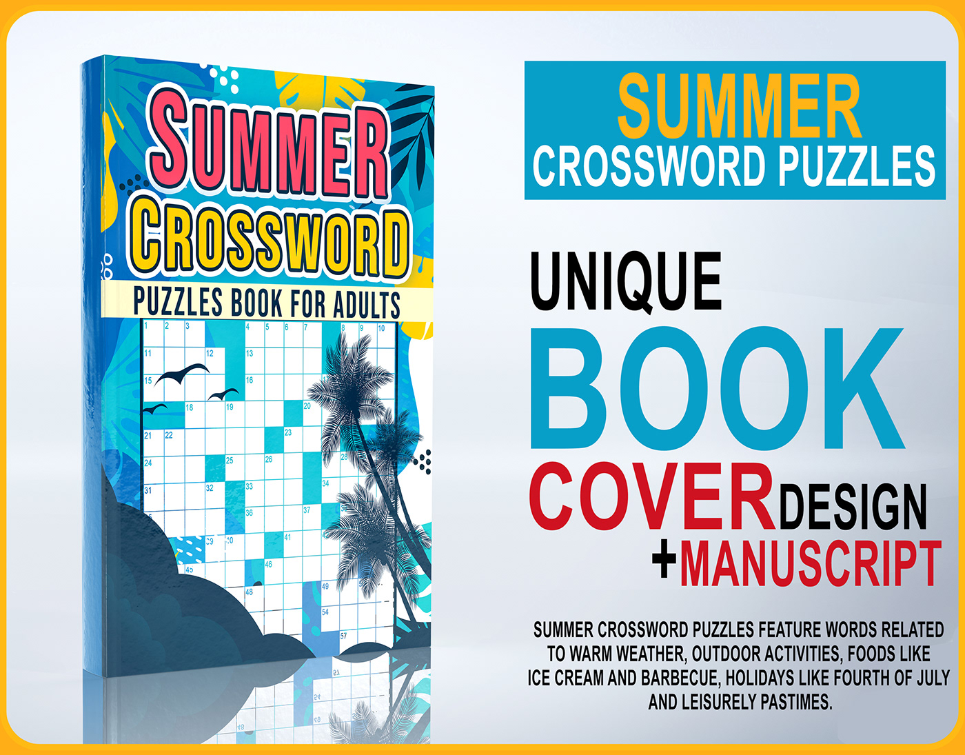 Summer Crossword Puzzles Book Cover Design