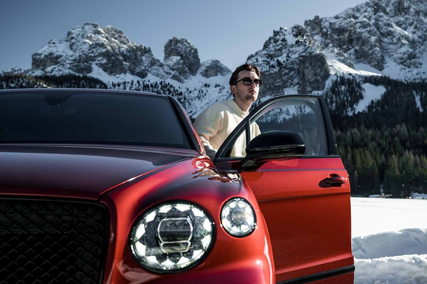 automotive   Bentayga bentley branding  campaign commercial snow retouching  mountains car