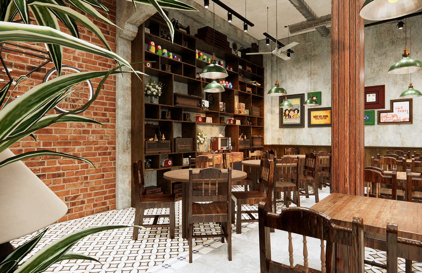 building interior design  vintage restaurant architectural design 3D Render design Socialmedia