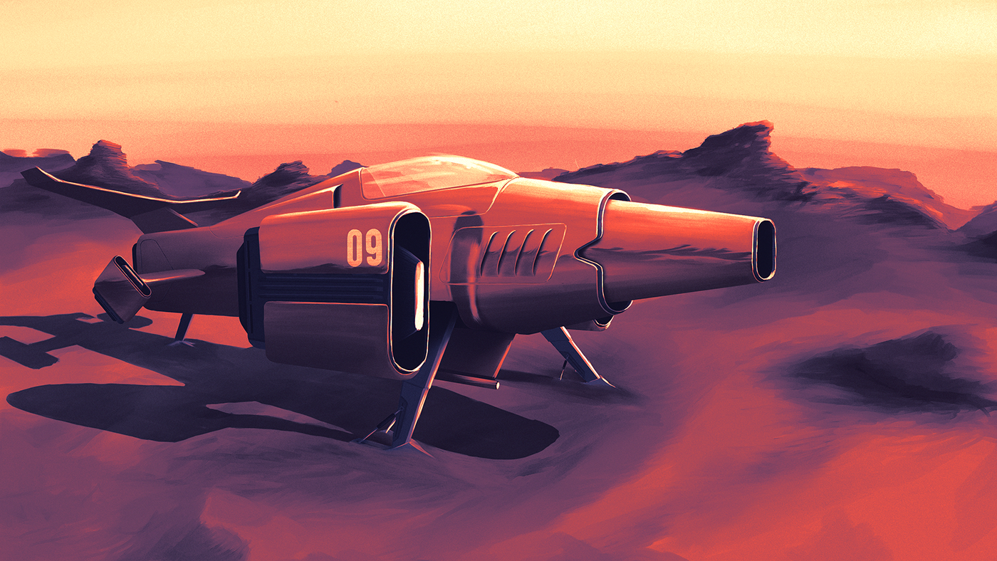 Retro futuristic Aircraft ILLUSTRATION  Digital Art  desert future Racing wallpaper wacom
